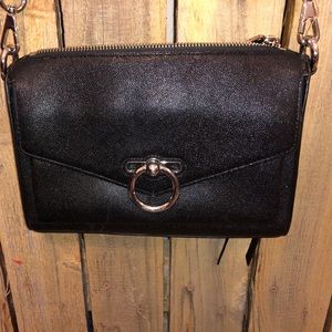 Rebecca Minkoff Black Leather Crossbody Bag with Silver Ring Hardware